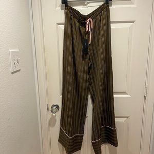 Olive fun striped silk pants